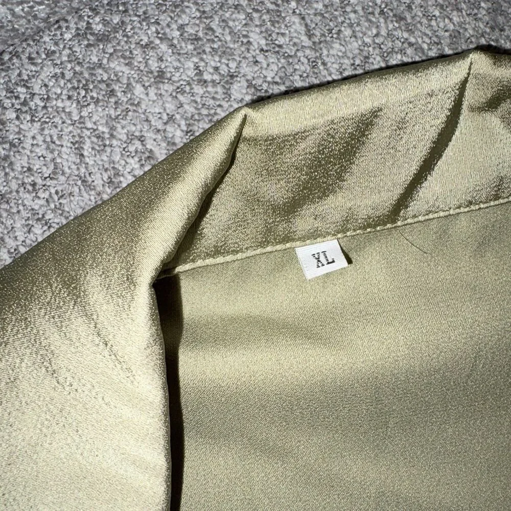 Light Olive Green Satin Tie Front Blouse & Shorts Set XL